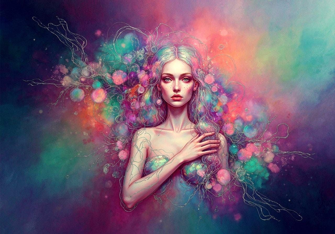 Surreal Iridescent Watercolor and Ink Art