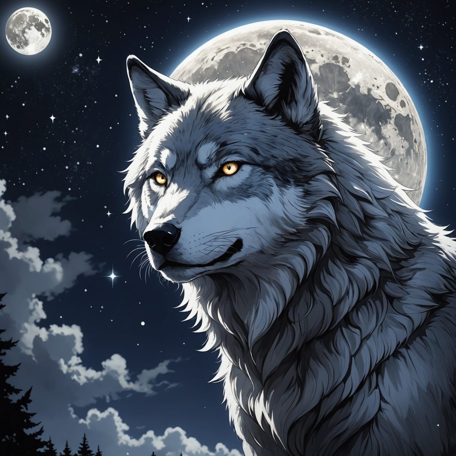 Lunar Wolf: See-Through Face in Anime Style