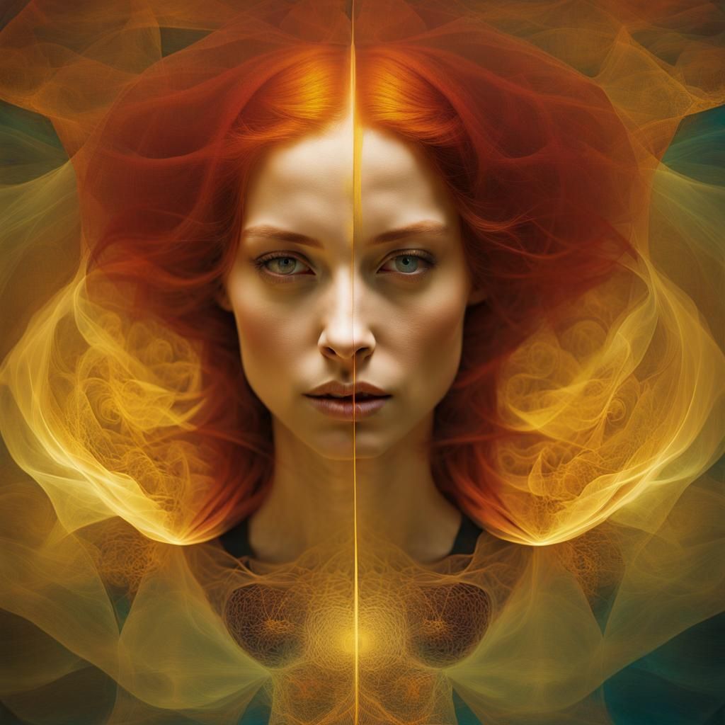 Double Exposure Portrait in Abstract Textile Art Style