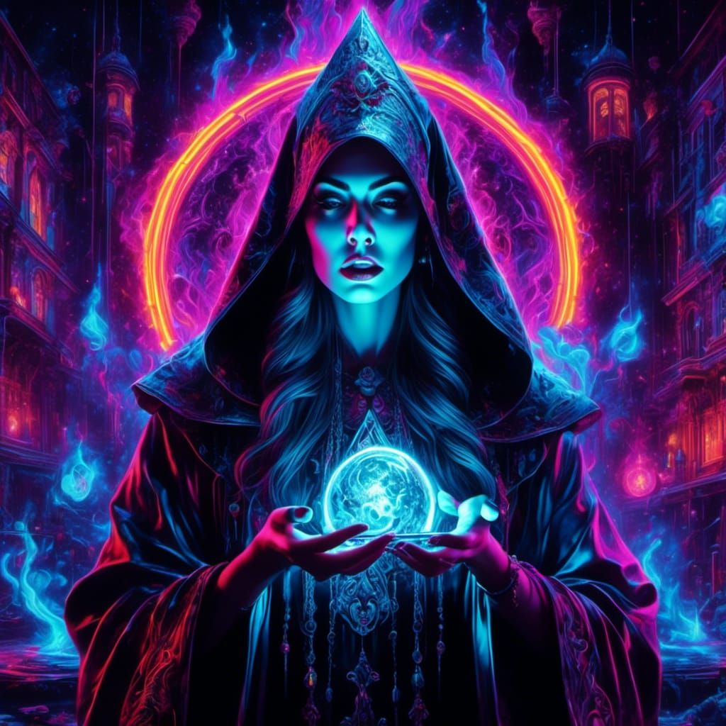 Gothic Sorceress Casting Spells in Graffiti Art Style