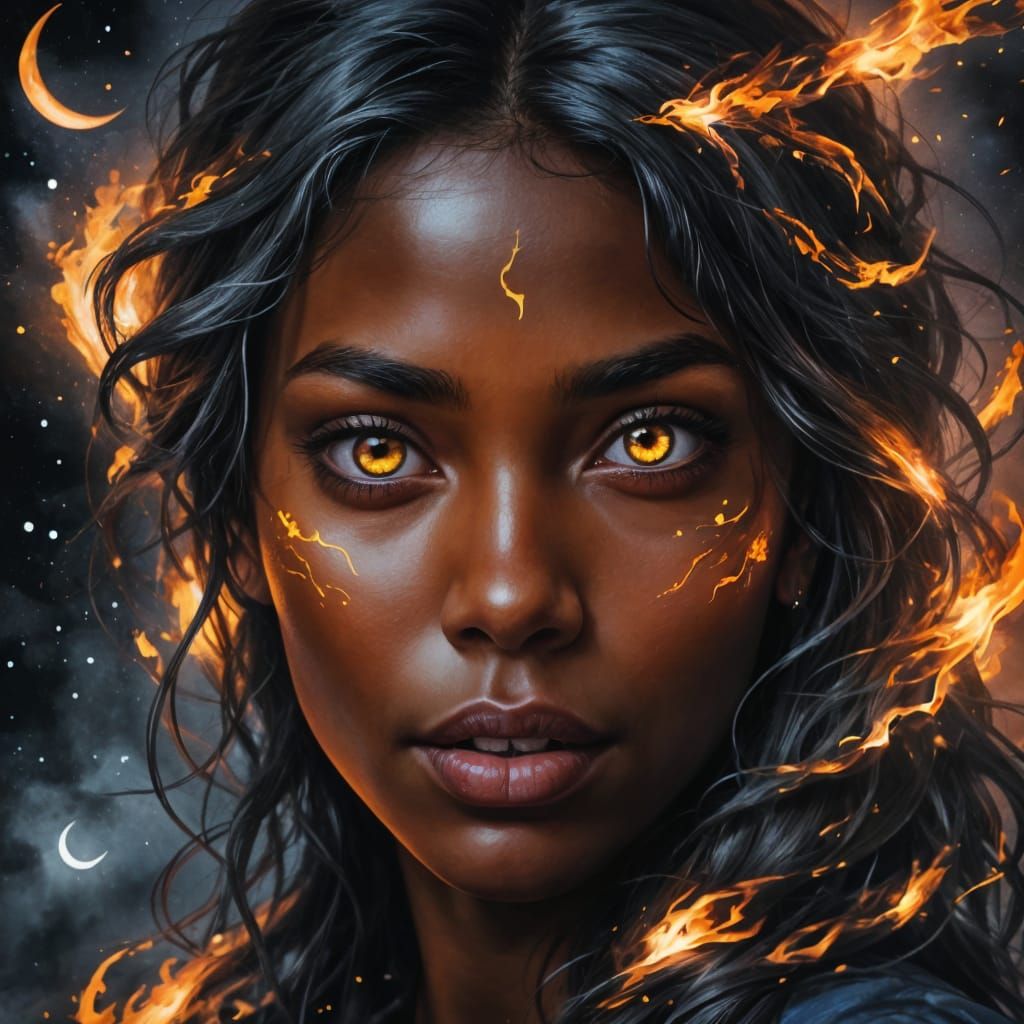 Stars and Moon Reflection in Girl's Eyes