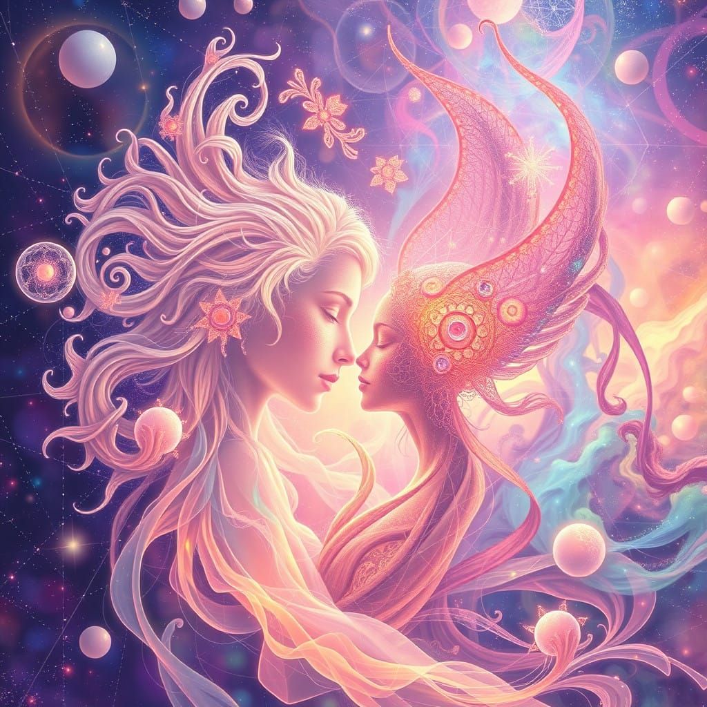 Surreal Quantum Love Blooms in Sacred Geometric Cosmos