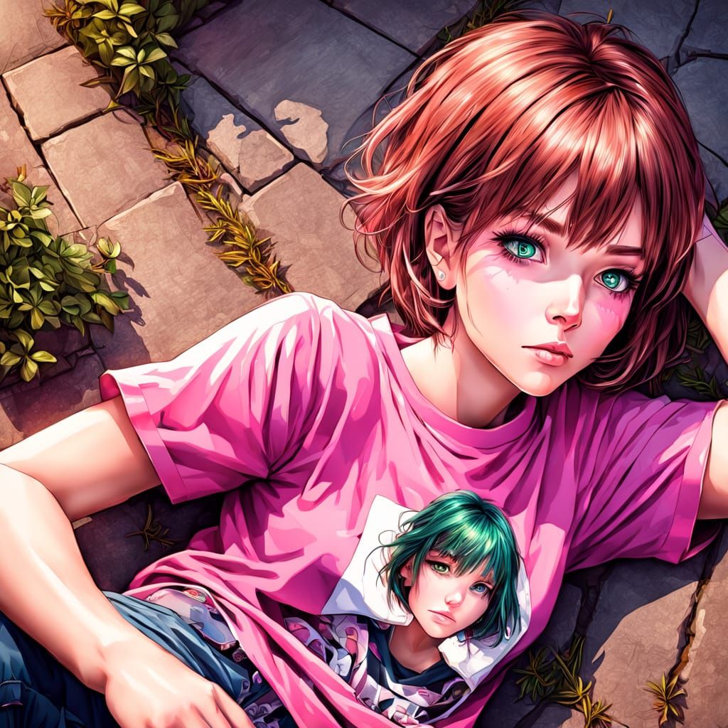 Anime Girl in Moody Top View