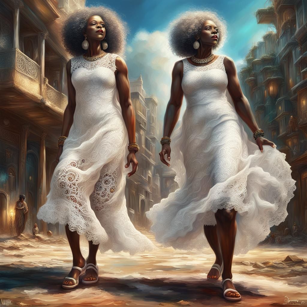 Surreal Urban Fantasy Oil Painting of African Women