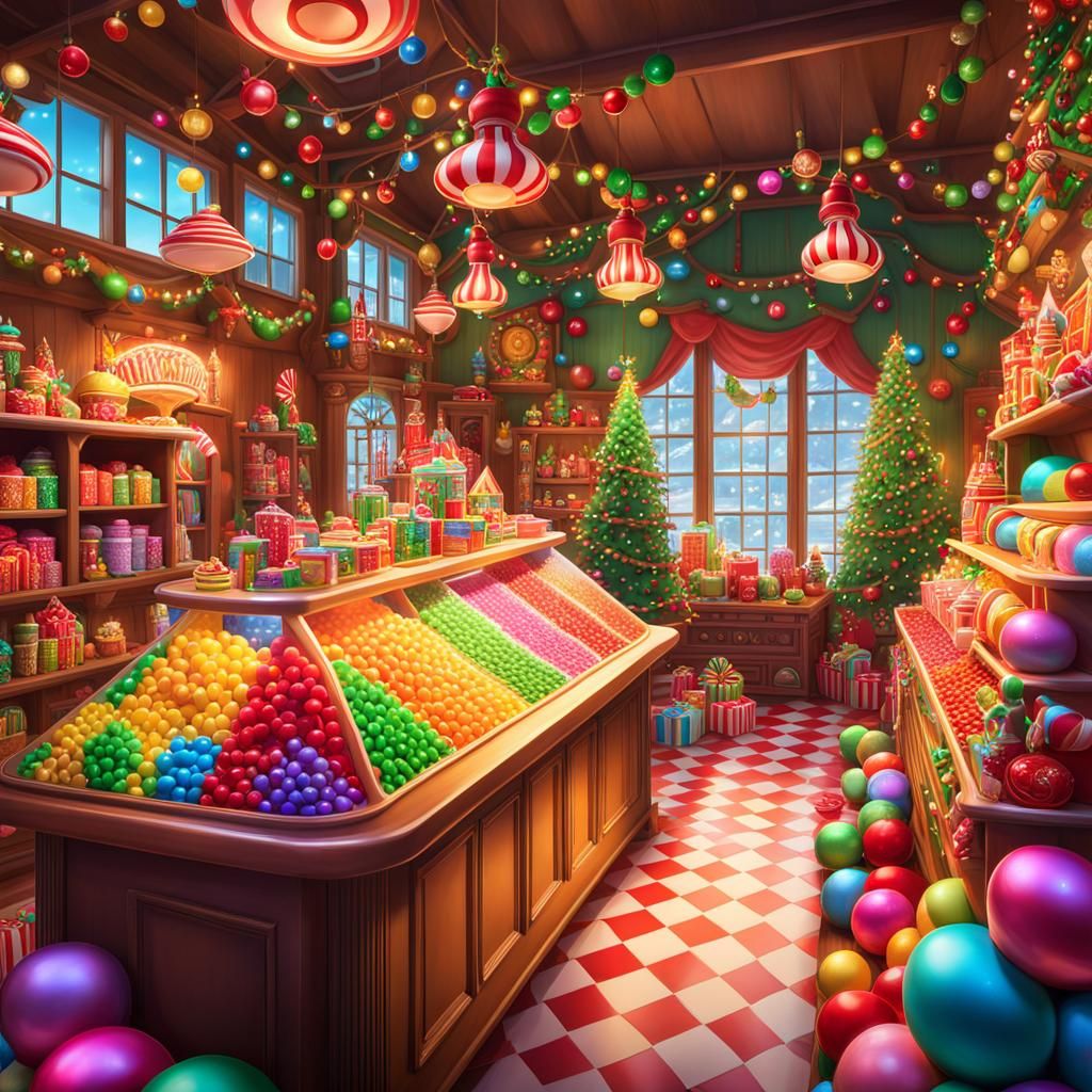 Santa's Candy Workshop: Hyperrealistic Digital Illustration