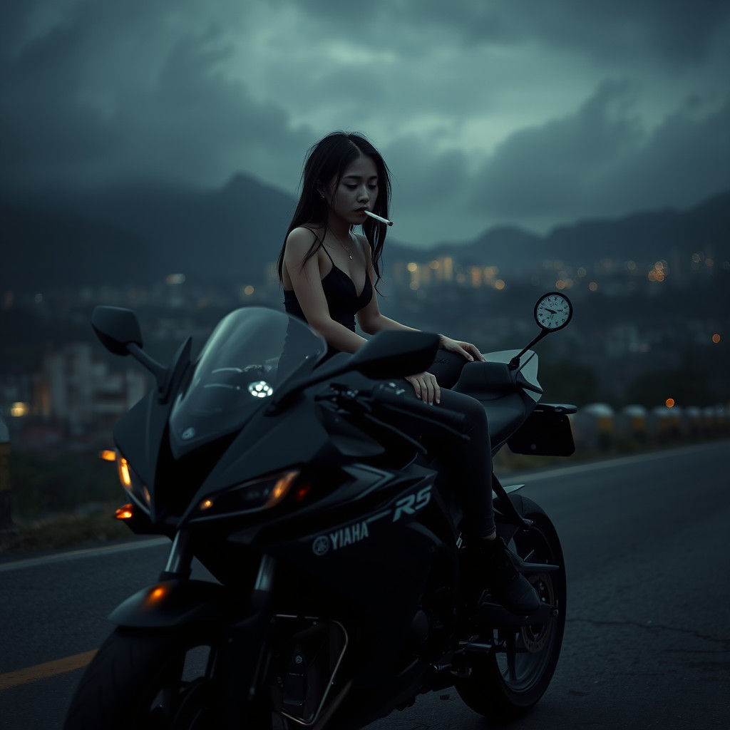 Melancholic Motorcycle Scene in Analog Photography Style