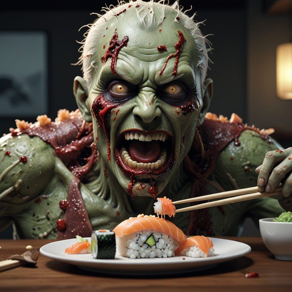 Zombie's Sushi Feast: Horror Concept Art