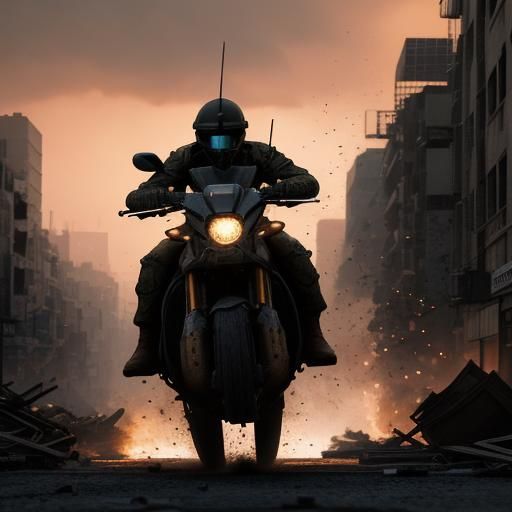 War-Torn Cityscape: Intense Cinematic Film Still