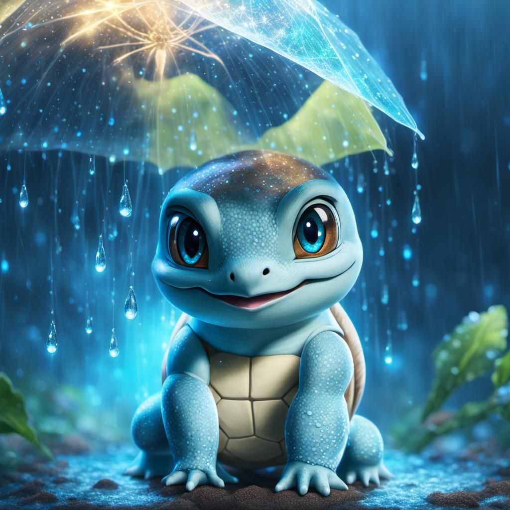 Upset Chibi Squirtle in the Rain