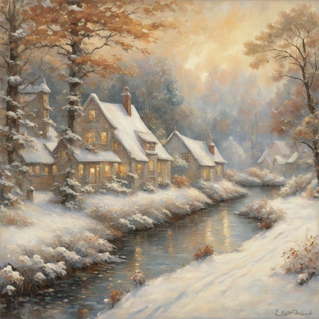 Winter Wonderland in Impressionist Style with Whimsical Wate...