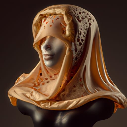 Hyperrealistic Artisan Cheese Statue of Veiled Woman