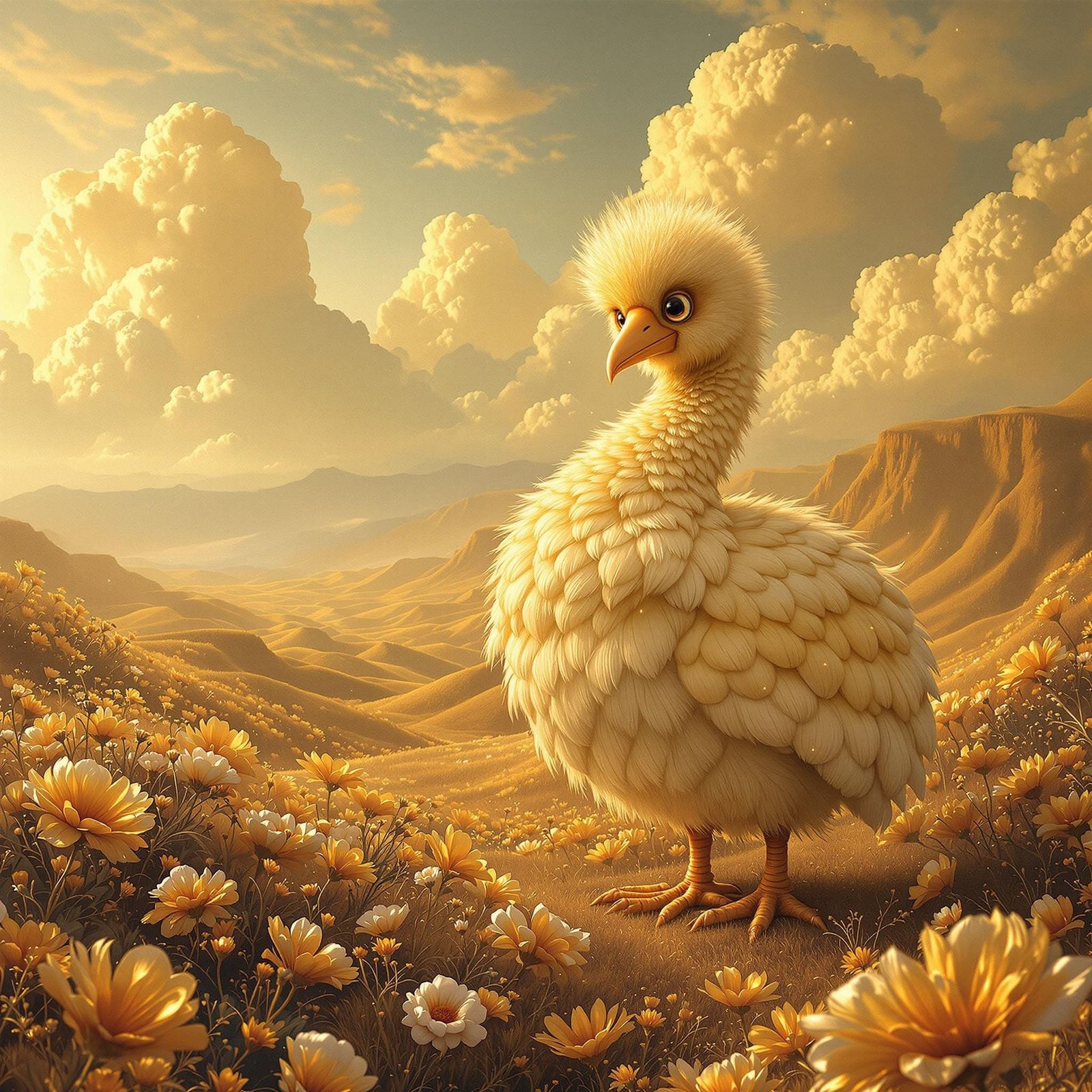 Whimsical Gold Dodo in a Bronze Landscape