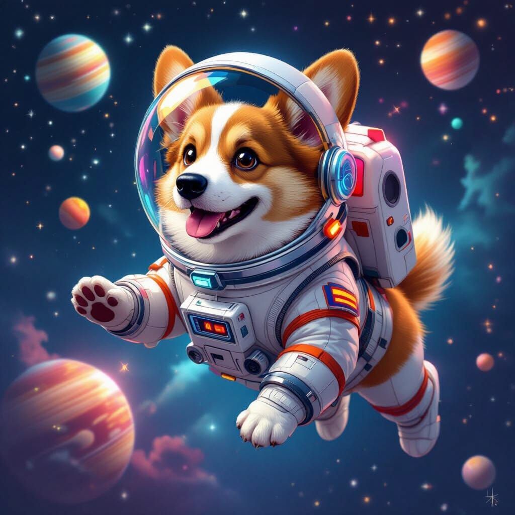 Corgi in Space Suit: Digital Pop Art in 8K