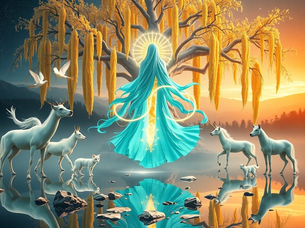 Divine Feminine Figure in a Cosmic Landscape