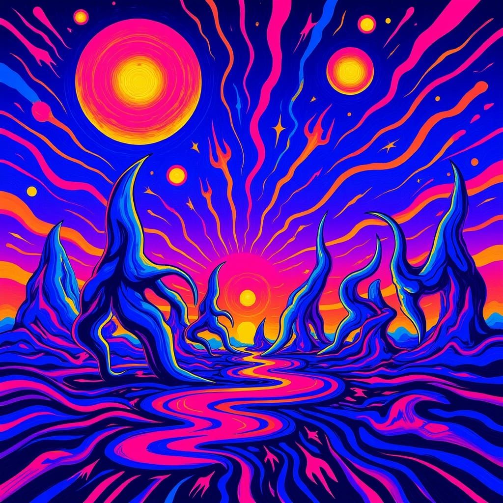 Surreal Dreamscape with Bold Colors and Abstract Textures