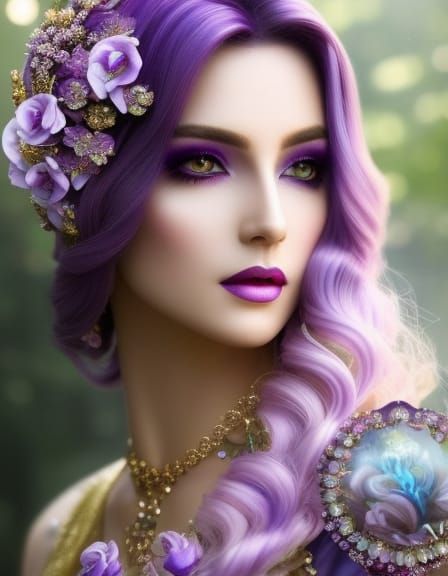 Violet Fairy Princess Portrait in Art Nouveau Style