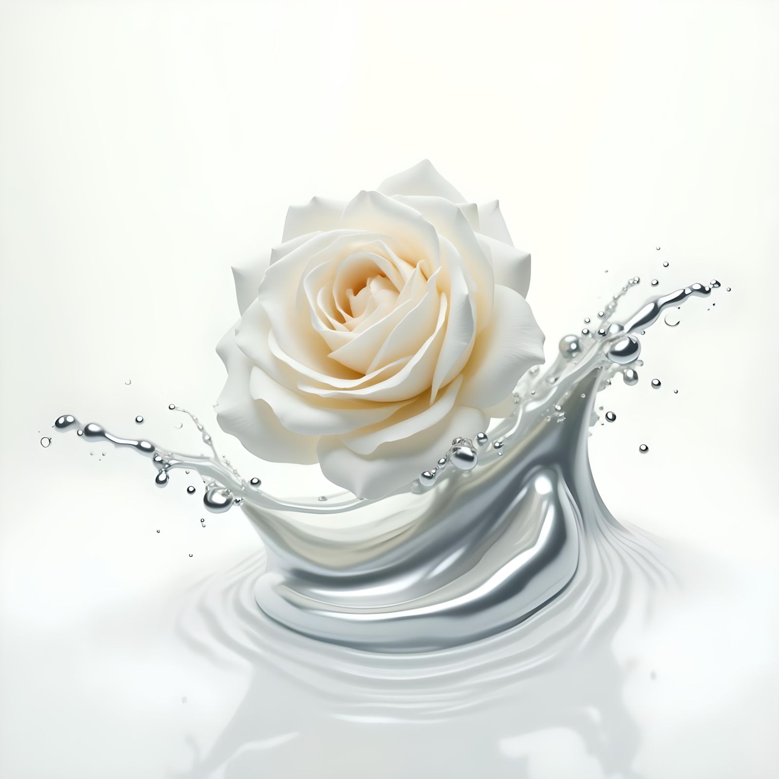 White Rose with Silver Splash: Hyperrealistic Concept Art