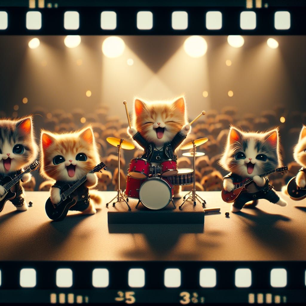 Chibi Kittens Rockstars: A Cinematic Film Still