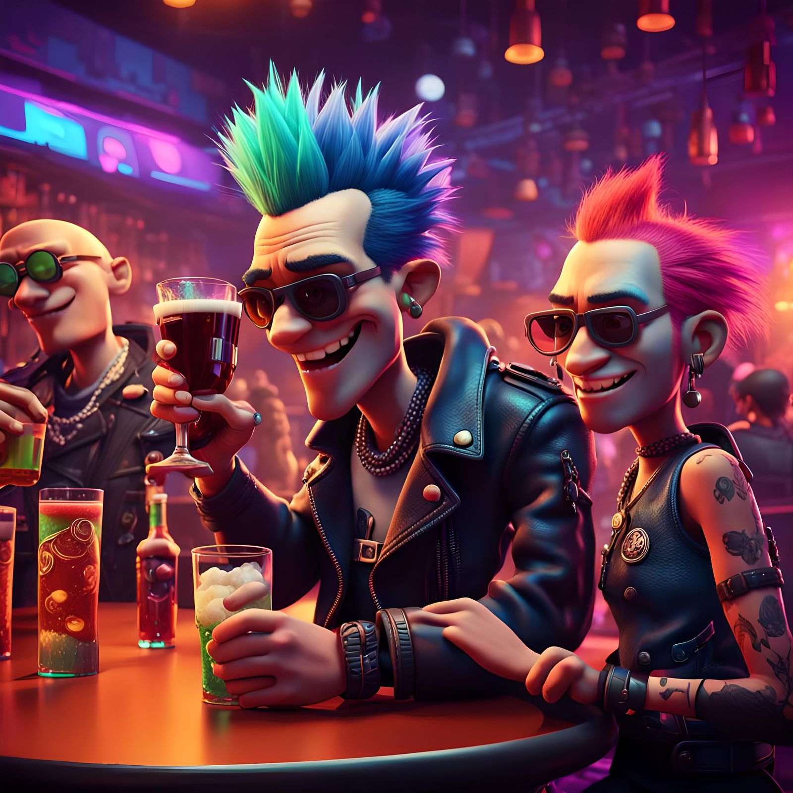 Punk Rockers Celebrate in a Nightclub Bar