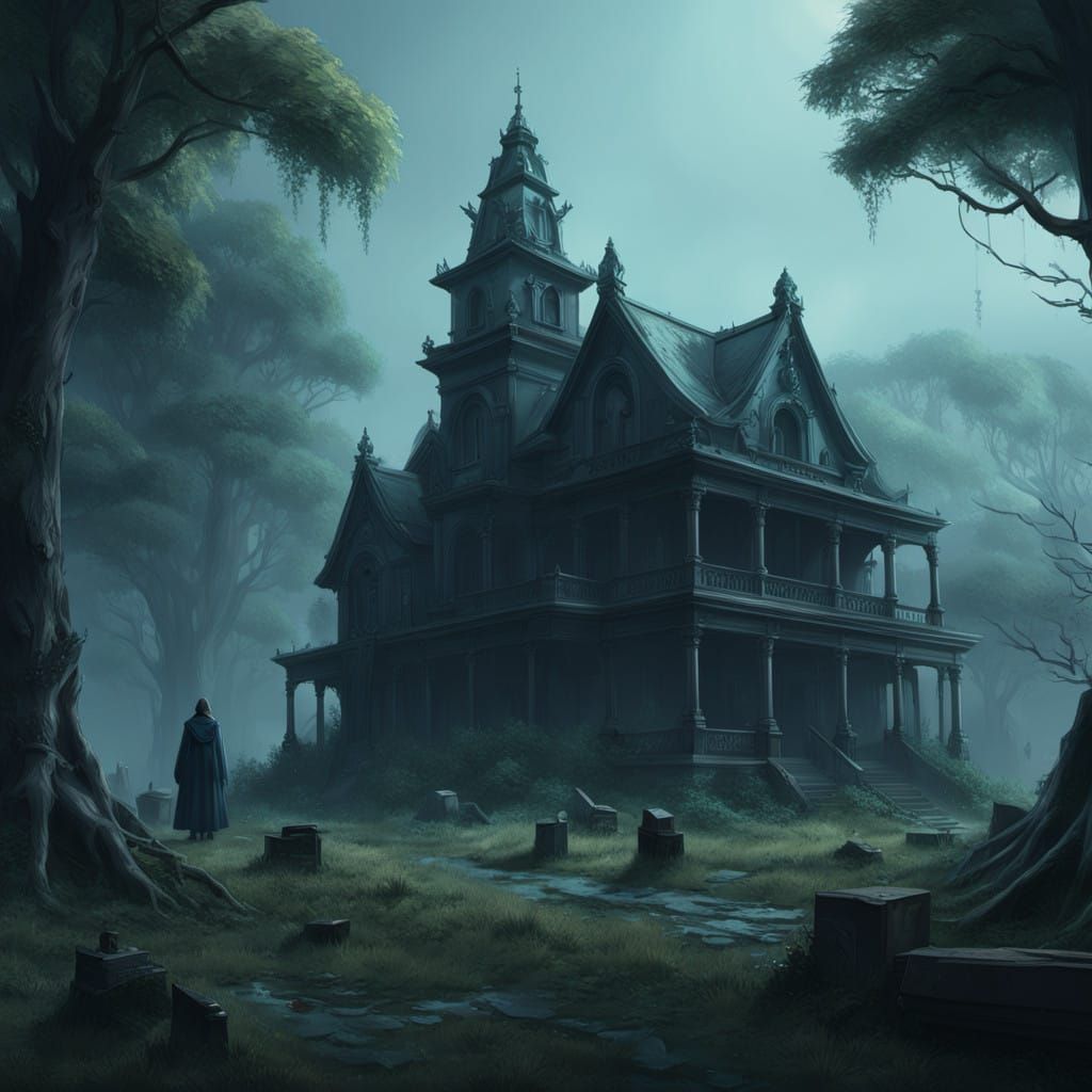 Ethereal Wife Waits Amidst Haunting Victorian Graveyard