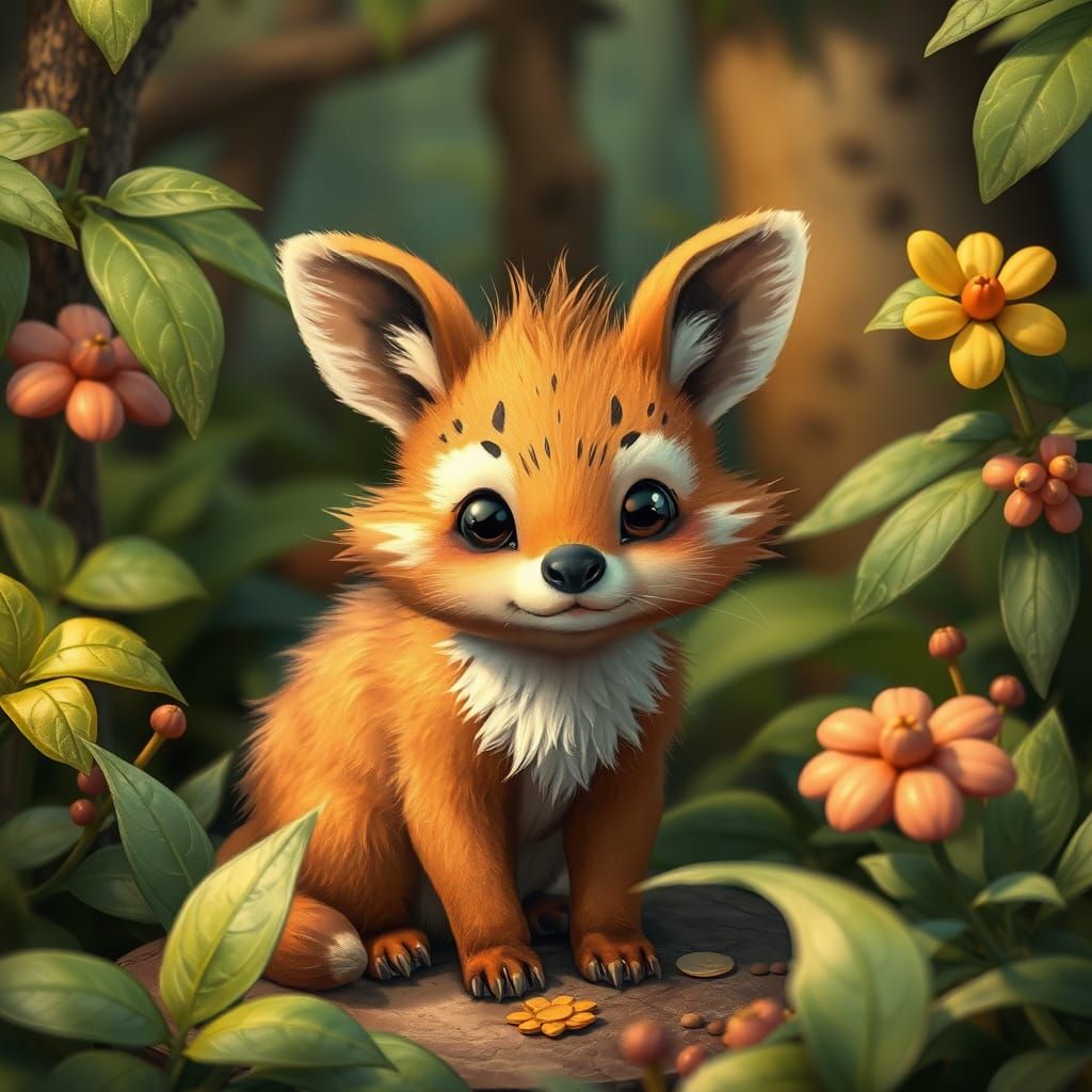 Adorable Monkey in Jungle, Colorful Art Style