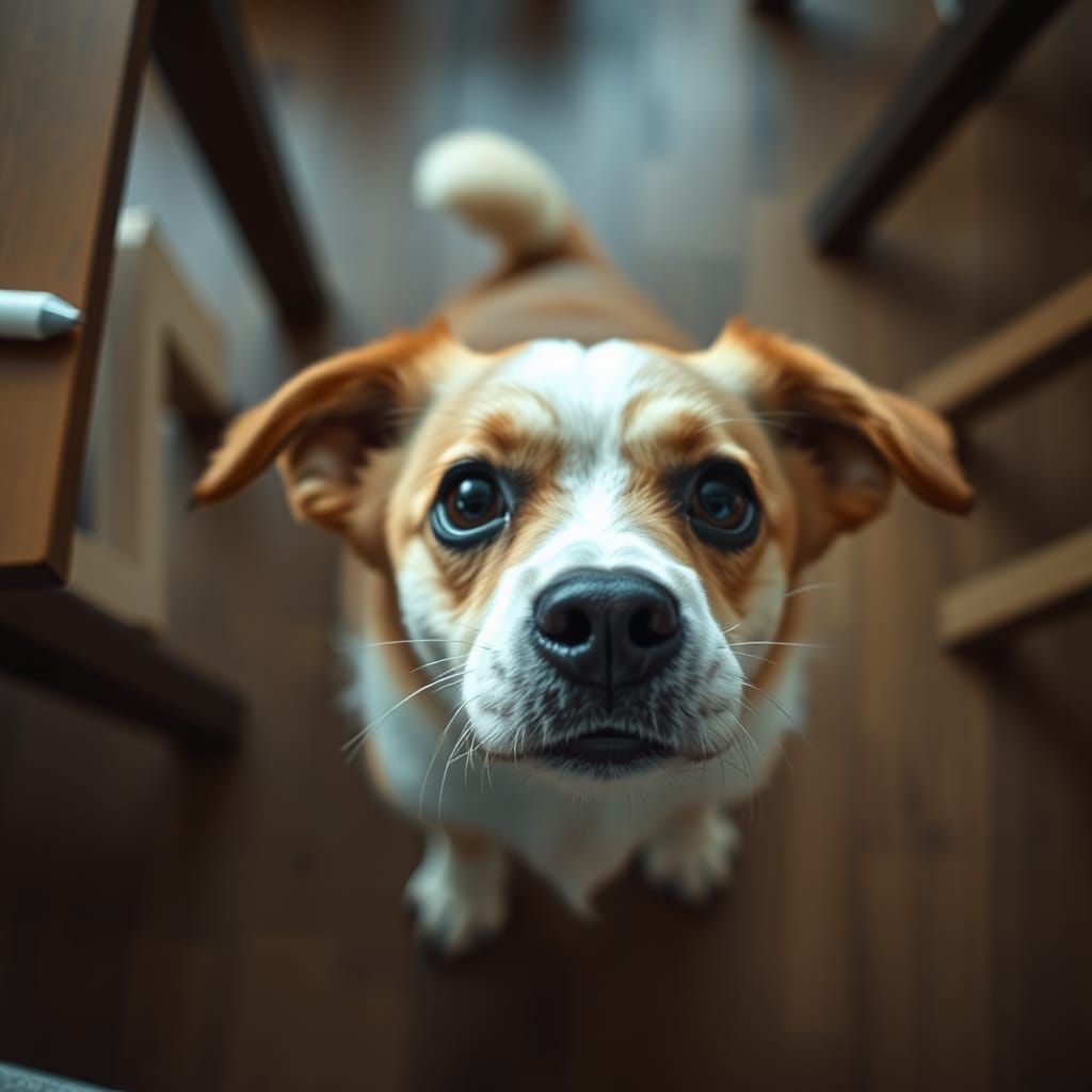 Irresistibly Cute Dog Begs at Dinner Table