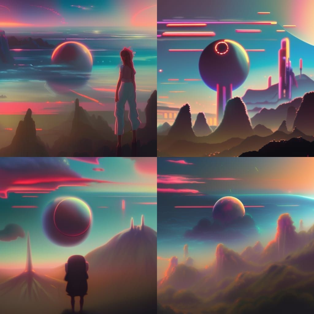 Sci-Fi Landscape with Spaceships: Anime-Inspired Digital Art