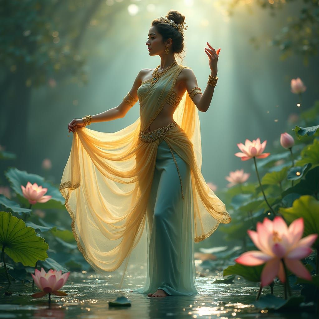 Menaka Apsara in Heavenly Garden, Digital Art