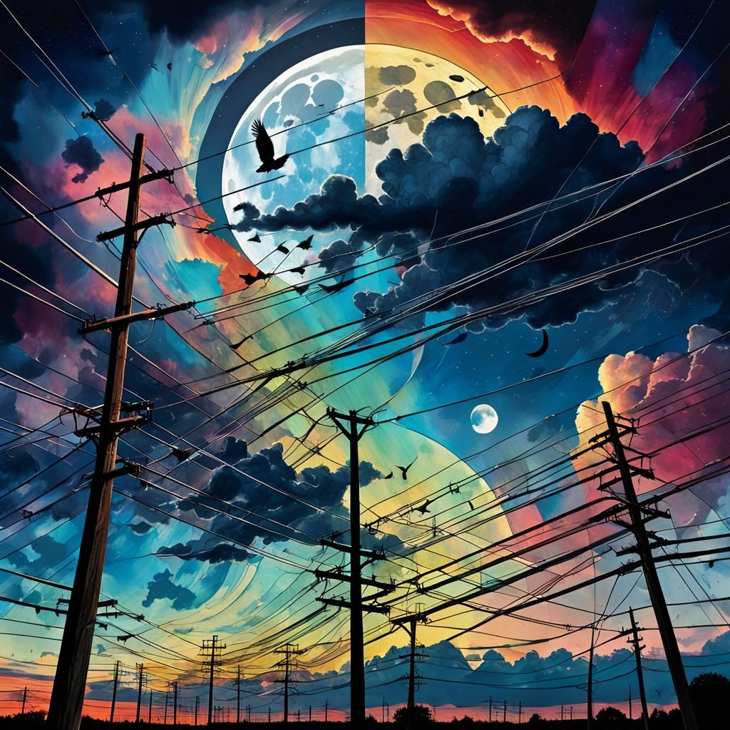 Striking Digital Sky Collage with Fractured Elements