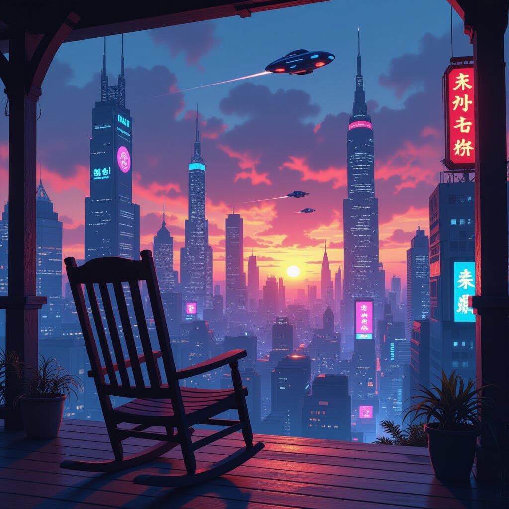Futuristic Cityscape at Sunset in Cinematic Style