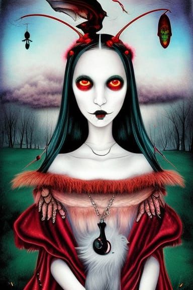 Surreal Gothic Vampire Couple in Colorful Ink Painting