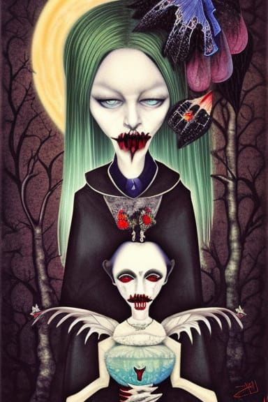 Surreal Gothic Vampire American Gothic Painting