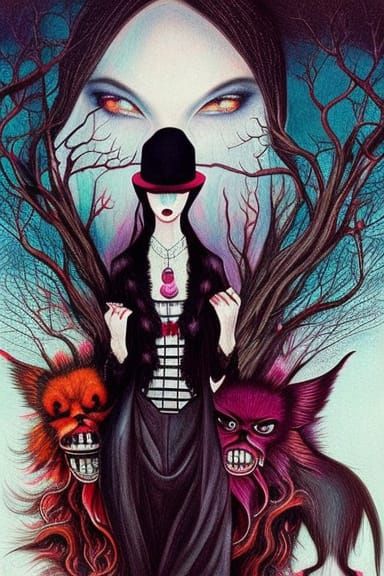 Surreal Gothic Vampire Painting of American Gothic