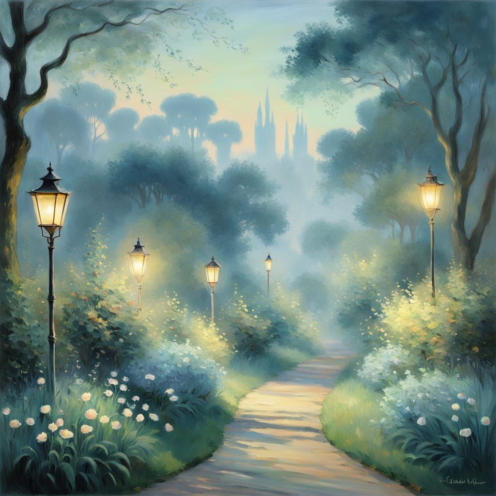 Ethereal Garden Scene in Soft Impressionist Brushstrokes