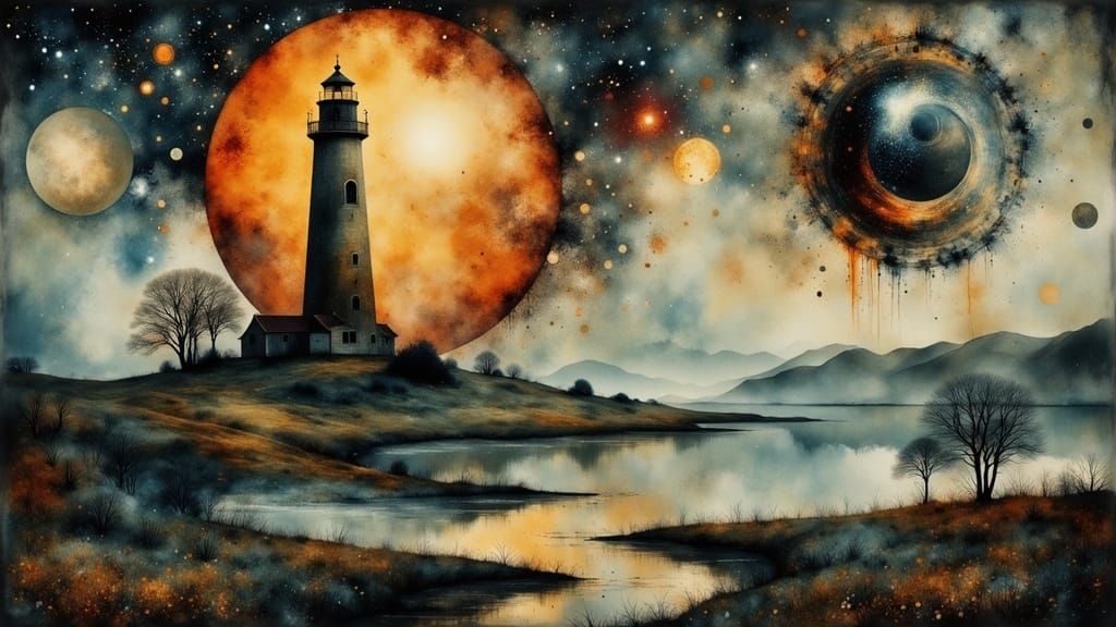 Lighthouse of Fractal Realities in Surrealist Style