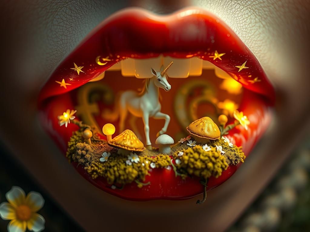 Miniature Fairy Forest on Lips in Fantasy Art