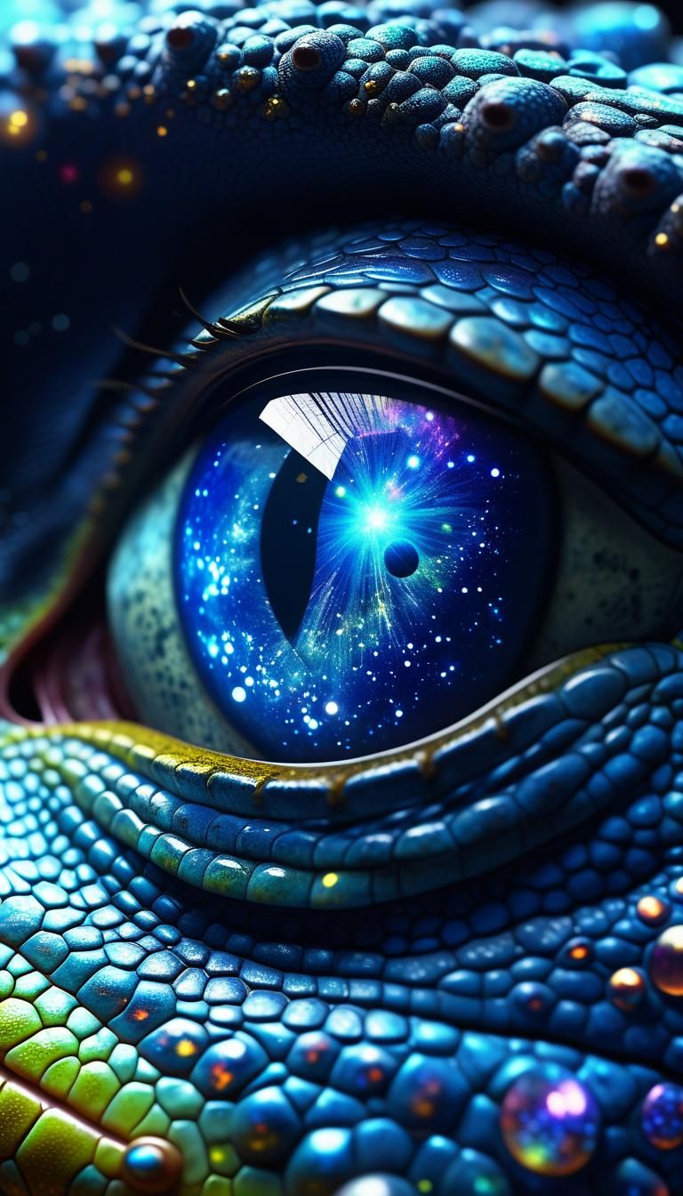 Gecko Contemplates a Vibrant, Starry Cosmos