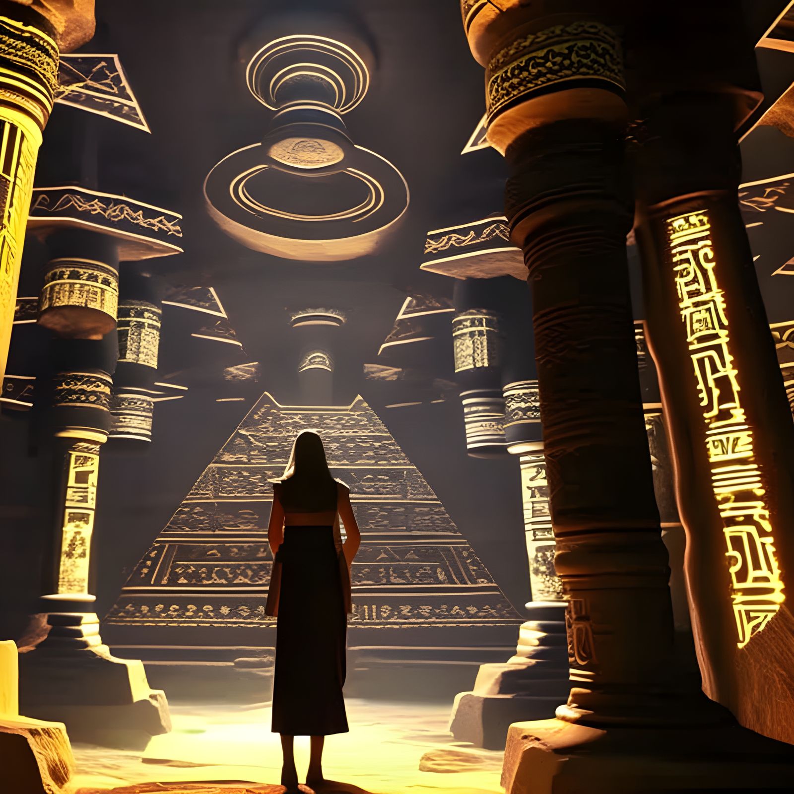 Explorer Sarah Discovers Golden Hieroglyph Chamber