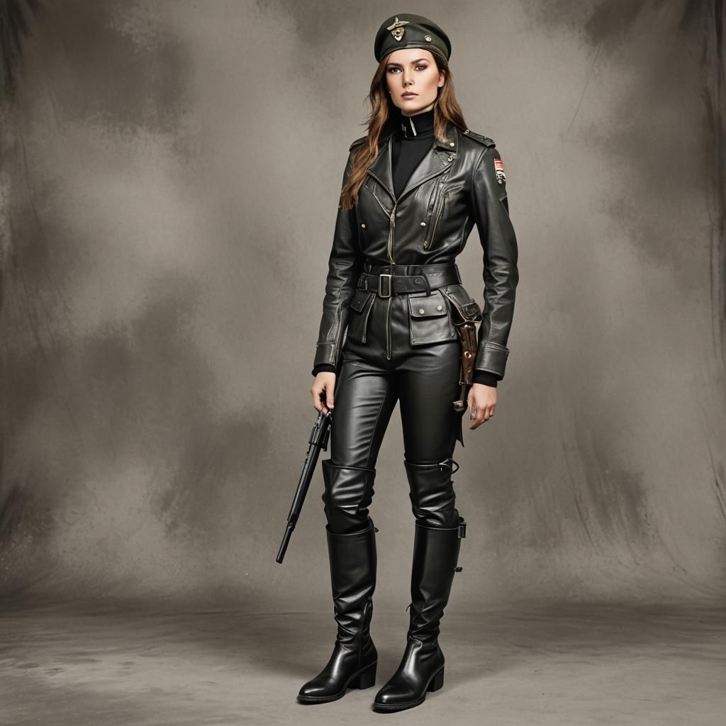 Army Captain in Leather Outfit and Boots