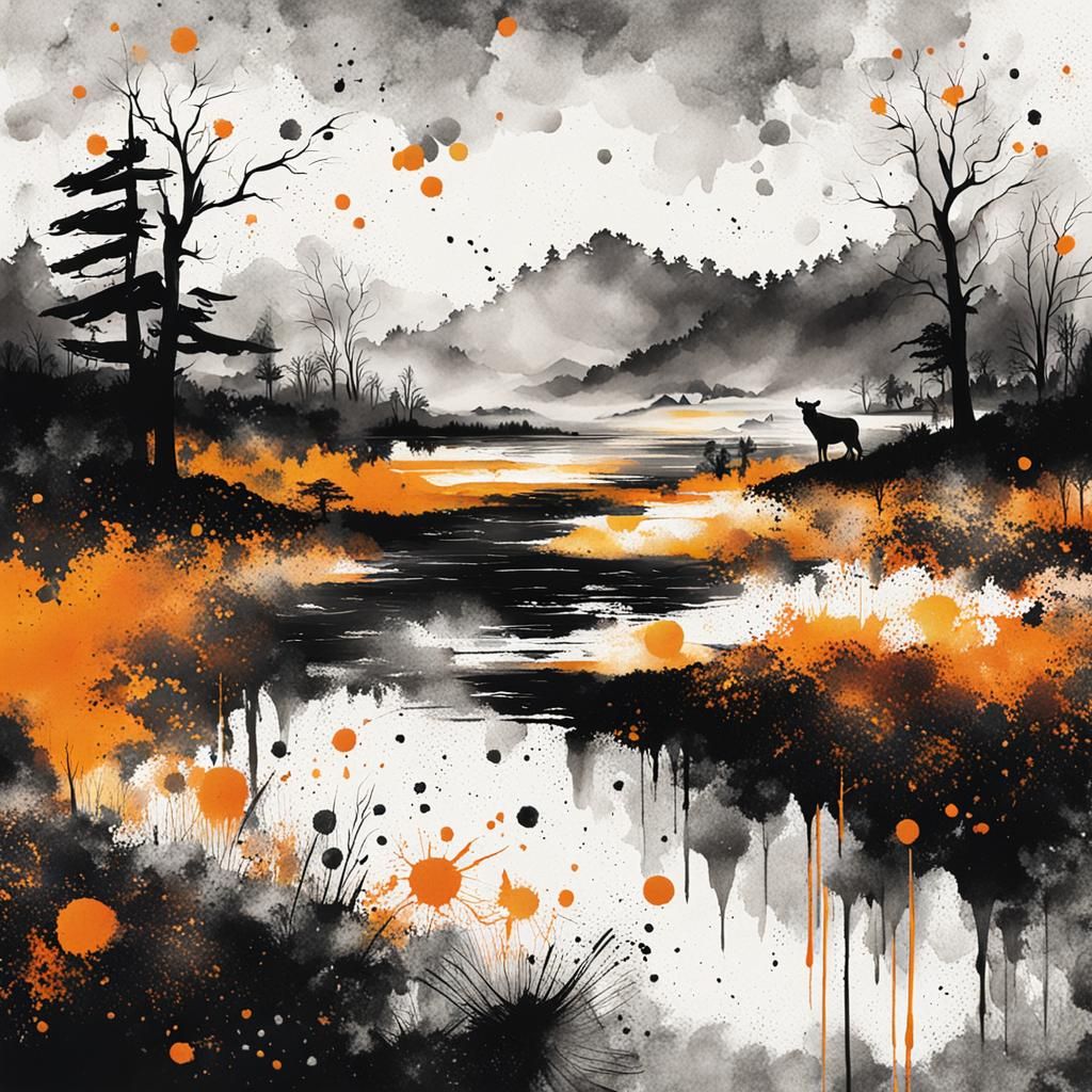 Textured Ink Landscape Art