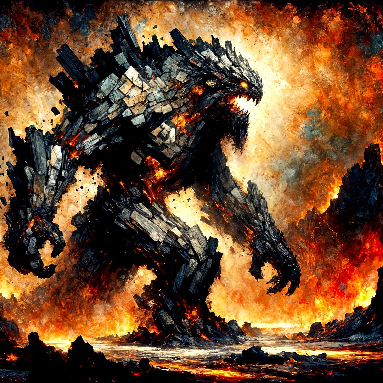 Magma Titan Ascends: Impasto Painting of Volcanic Might