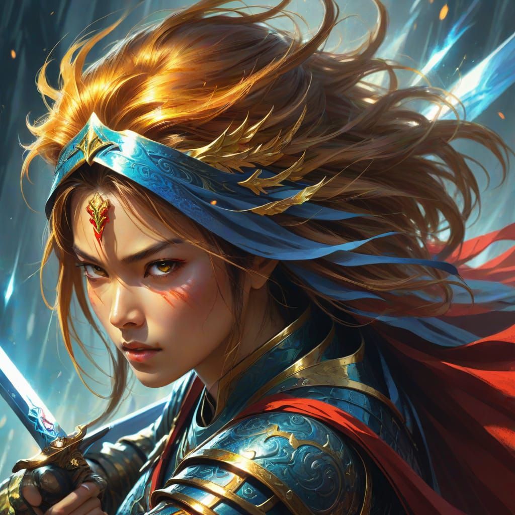 Fierce Woman Warrior in Fantasy Illustration Style