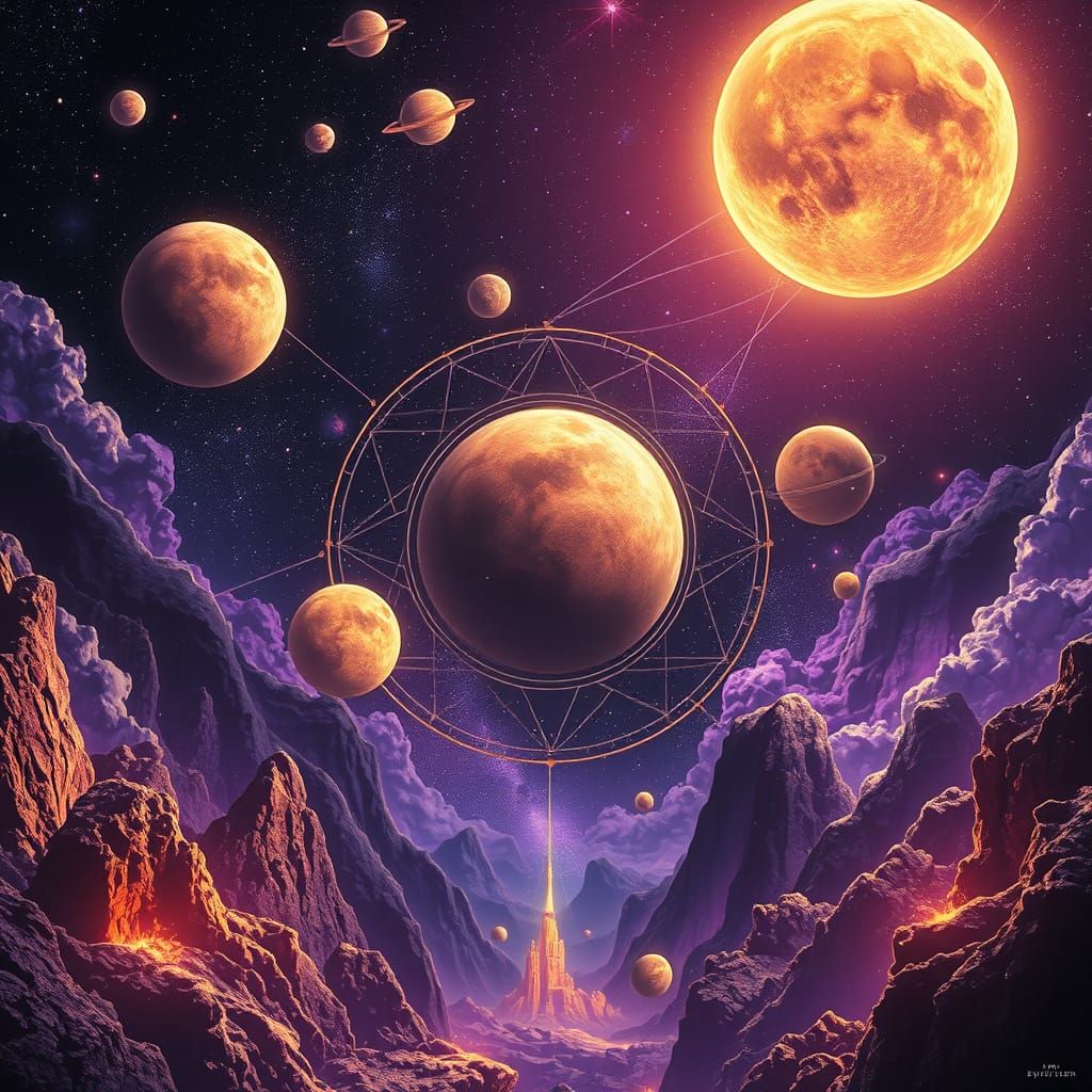 Ethereal Baltic Mythology Scene in Cosmic Art Nouveau Style