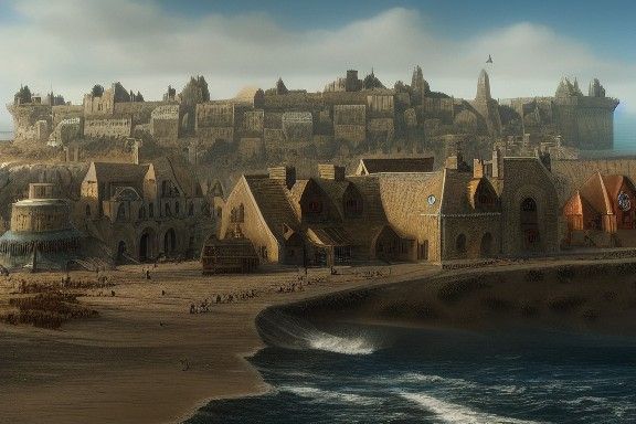 Medieval Seashore in Wes Anderson Style