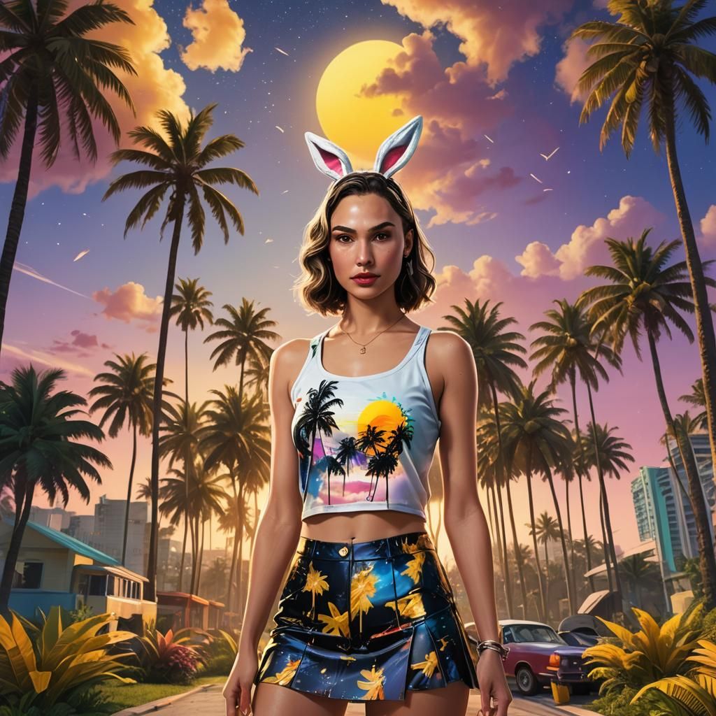 Retro Wave Gal Gadot in GTA Vice City Style
