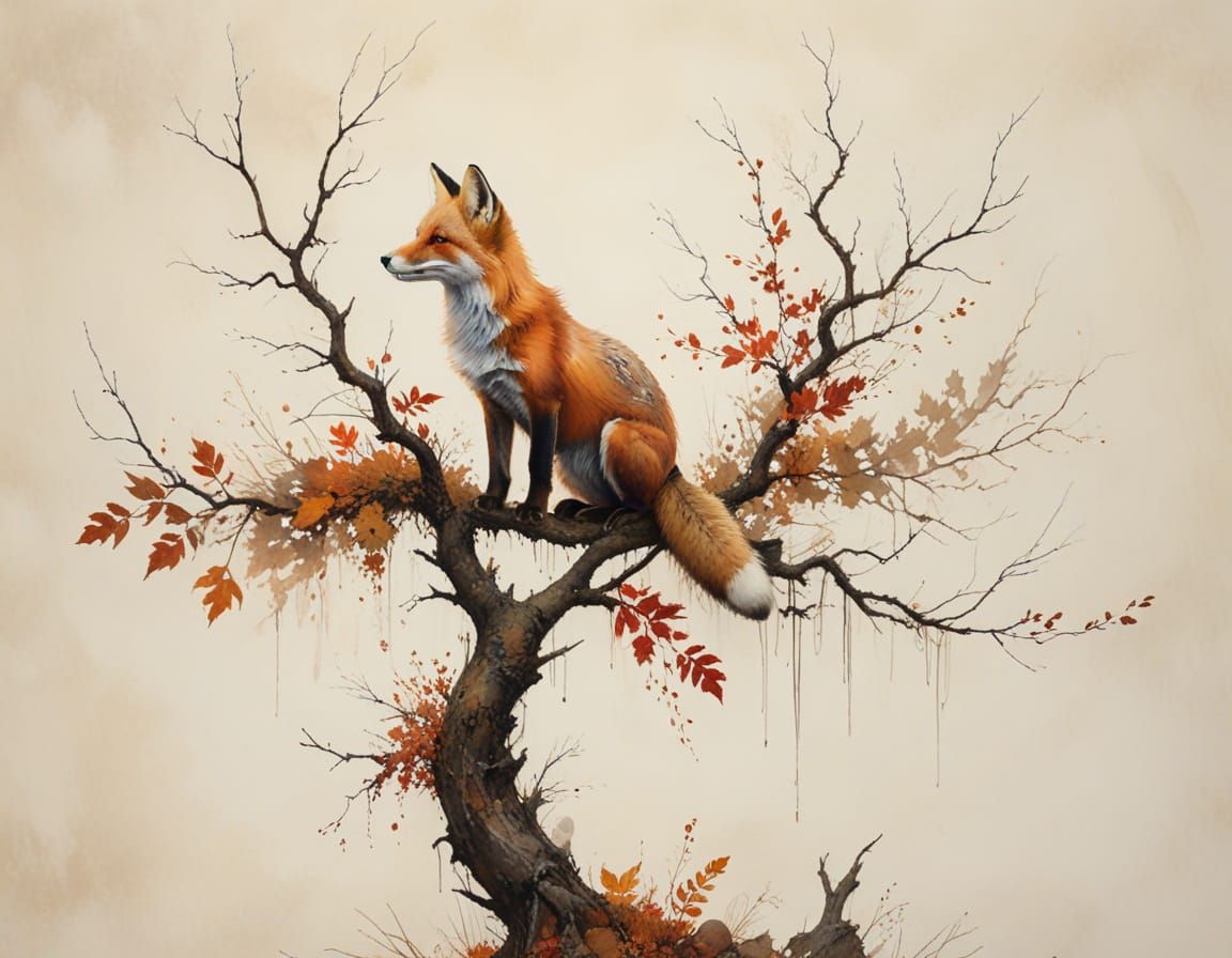 Red Fox in Autumn Woodland, Painterly Impression