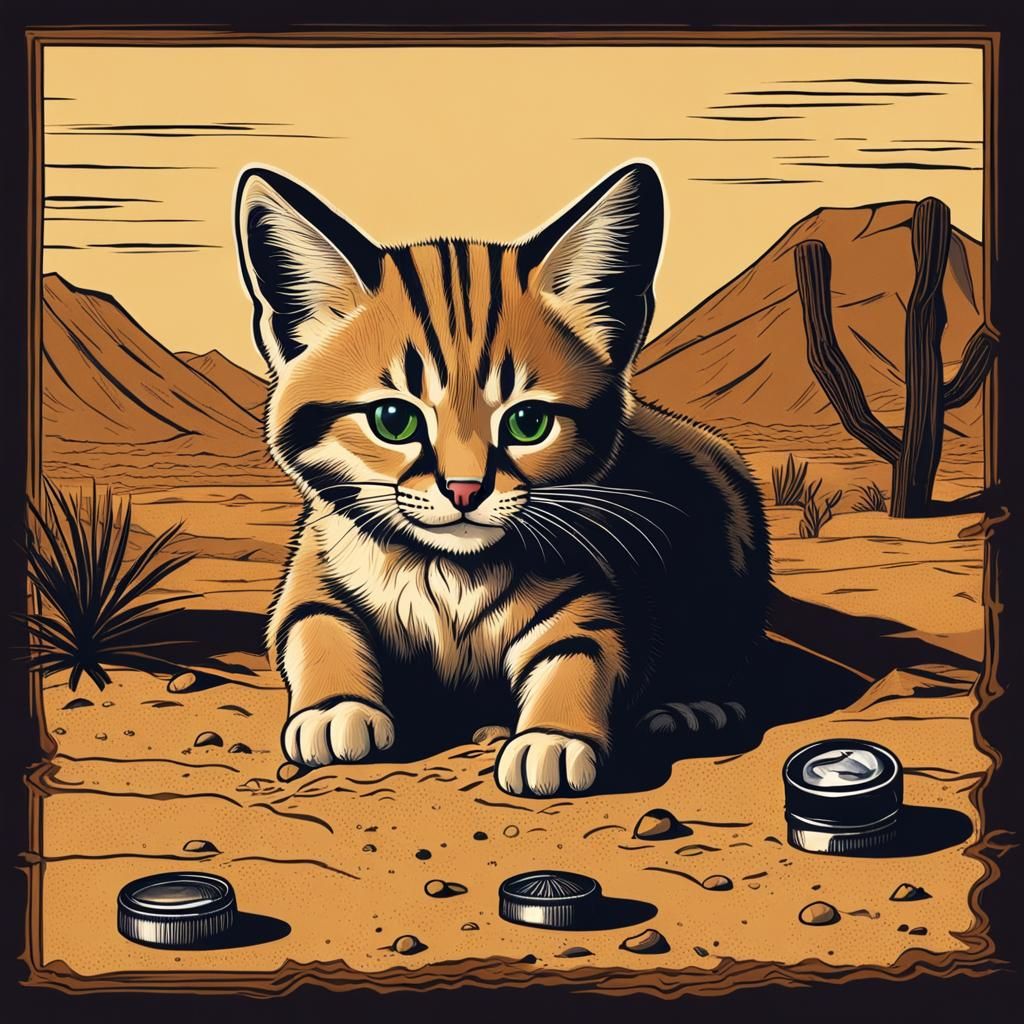 Cute Sand Cat Playing in Desert Night