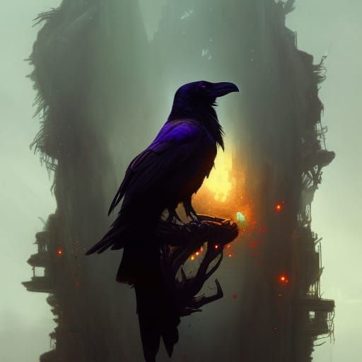 Hyperdetailed Raven in Dark Fantasy Style