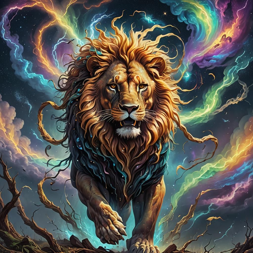 Lion Tornado: Holographic Astral Cosmic Illustration