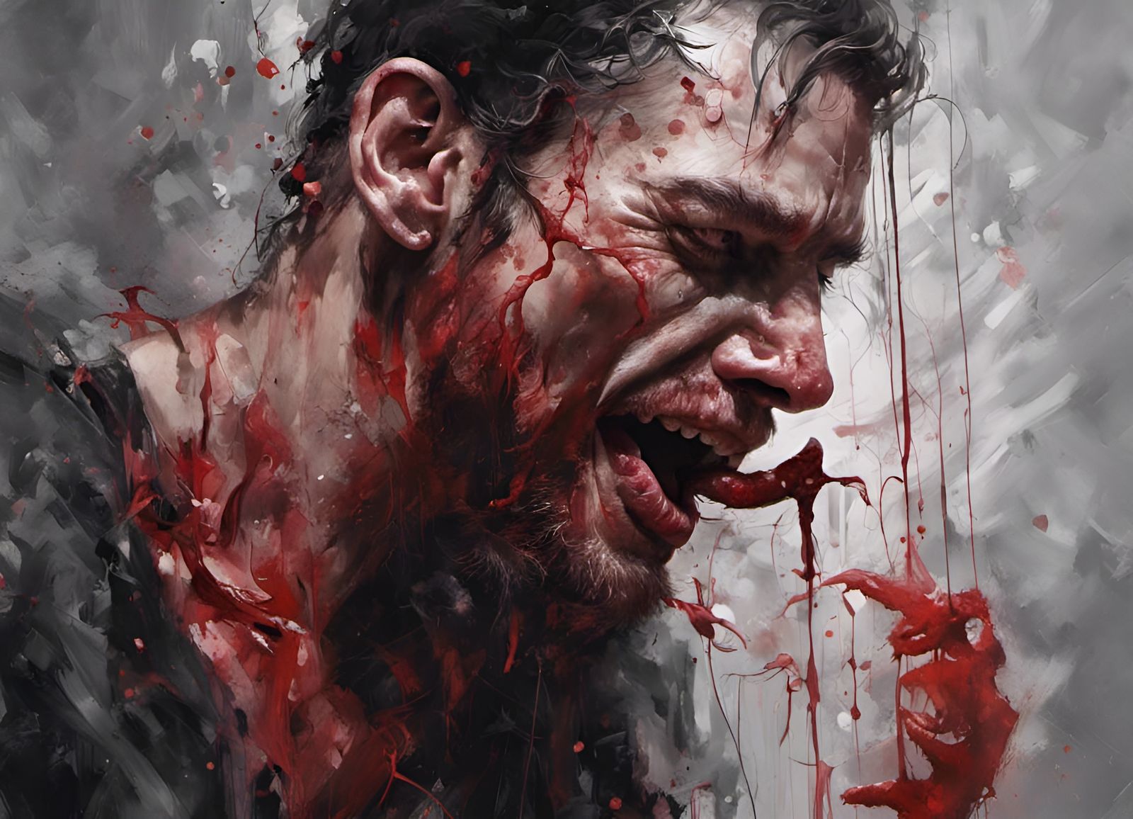 Hyperrealistic Face with Crimson Paint